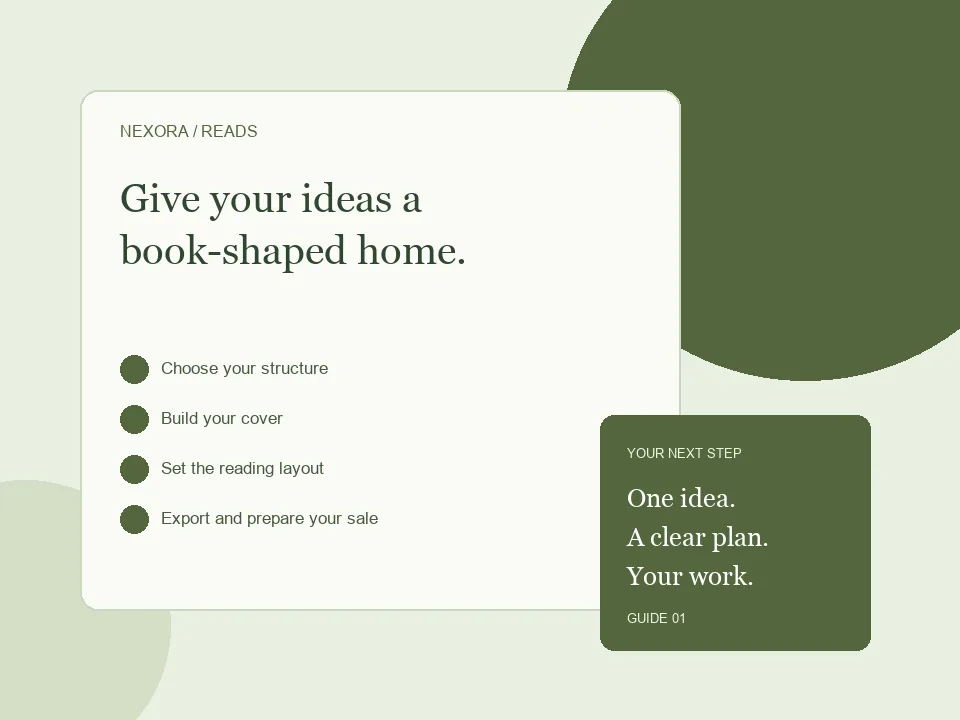 Concept illustration for A5 PDF ebook builder, with organised pages and a creator checklist