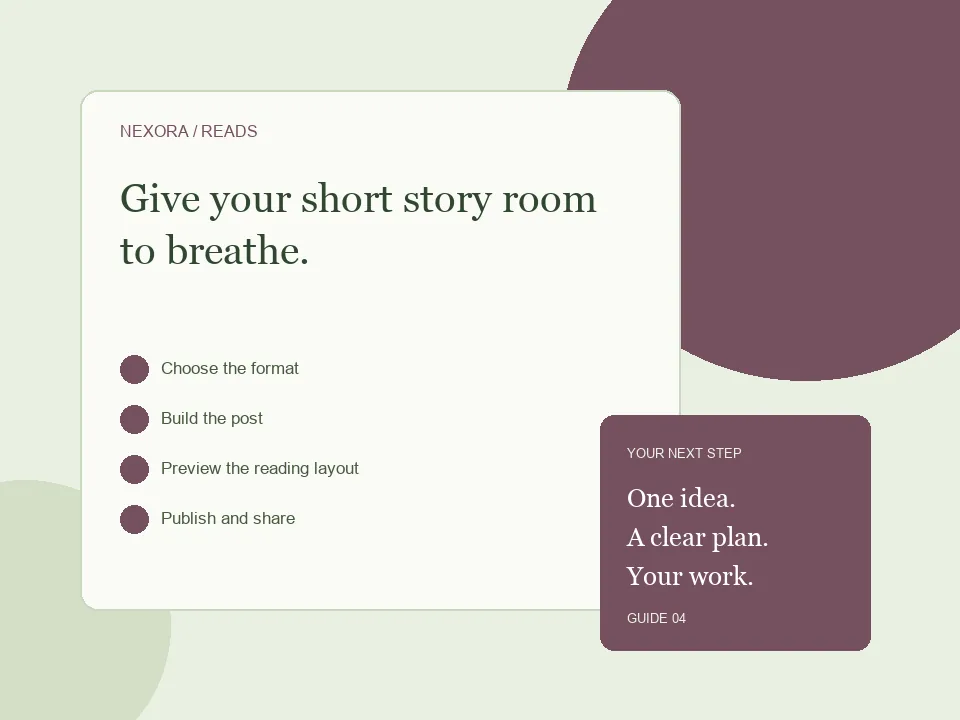 Concept illustration for publish short stories online, with organised pages and a creator checklist