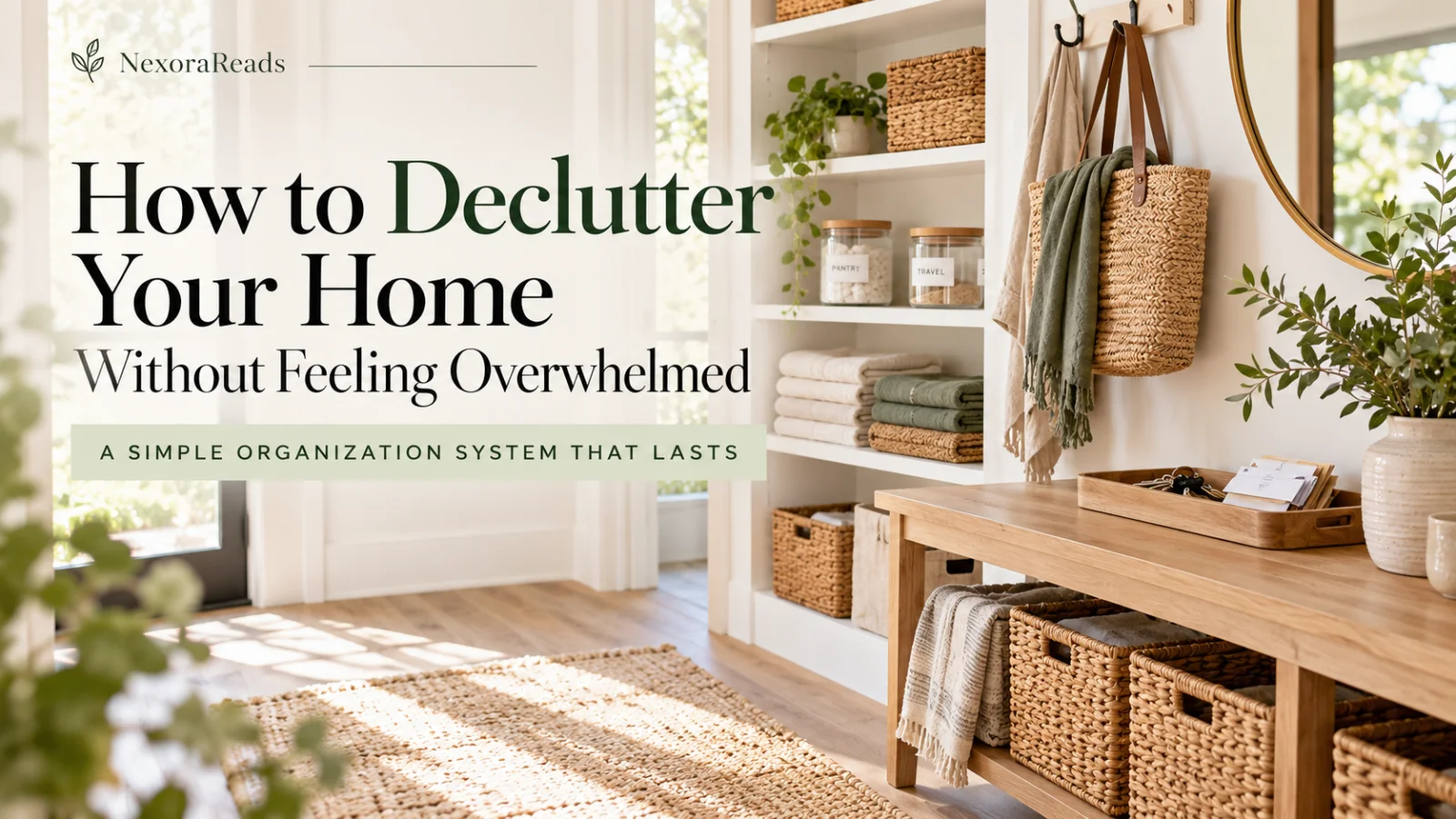 Cover for “How to Declutter Your Home Without Feeling Overwhelmed: A Simple Organization System That Lasts”