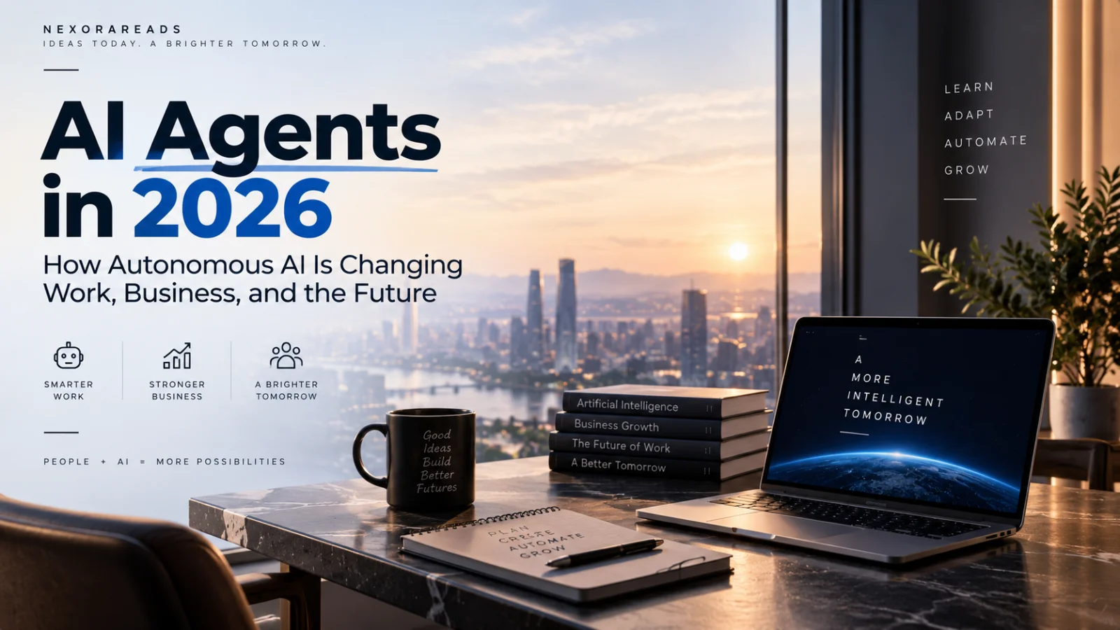 Cover for “AI Agents in 2026: How Autonomous AI Is Changing Work, Business, and the Future”